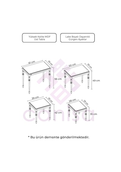 Canisa Concept Saray Serisi, 1.sınıf Mdf Ve Lake Boya, Avangart 4'lü Zigon Sehpa Takımı , Krem Krem