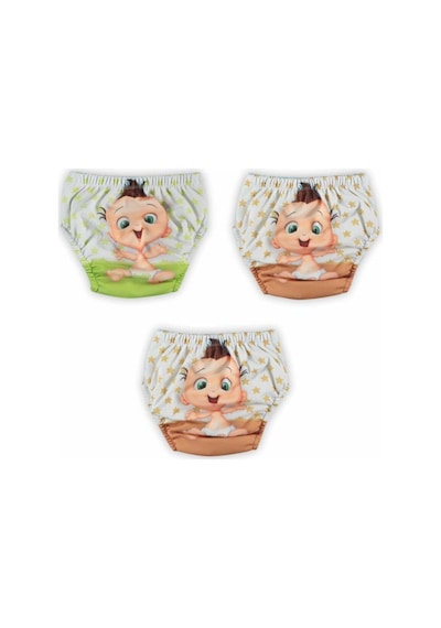 Poopes Yıkanabilir 3 Lü Kombin Erkek Mio Figürlü Alıştırma Külodu 1-2-3-4 Yaş