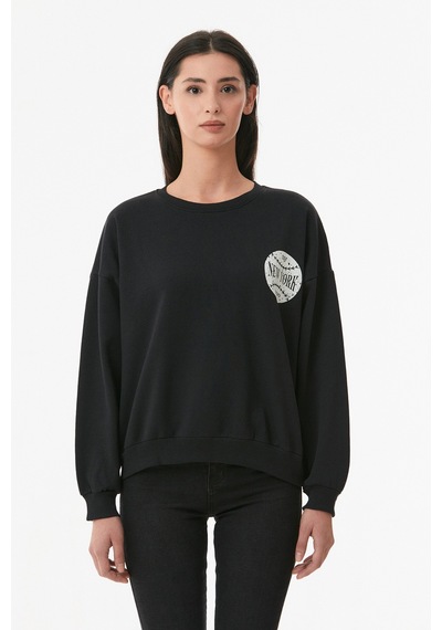 Fullamoda New York Baskılı Sweatshirt- Siyah 24KGB890196758-Siyah