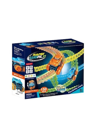 Learning Fun Şarjlı Işıklı Yüksek Hızlı Esnek Raylar Yarış Pisti Karanlıkta Parlayan Rapid World Açık Mavi