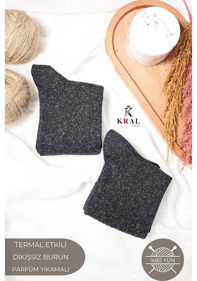 Kral Socks 2 Çift Erkek Kışlık Çorap Lambswool Yünlü Çorap 40-44 Beden Siyah