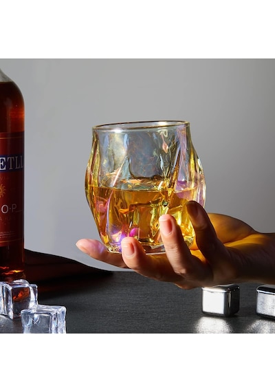 Viski Bardakları 2'li Set, Renkli Rock Bardağı, 240 Ml İçme Bardağı, Yaratıcı Bükümlü Kristal Eski Moda Bard