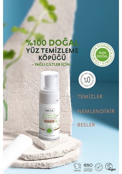 INCIA %100 Doğal İpeksi Yüz Temizleme Köpüğü Makyaj Akne Siyah Nokta Sivilce Yağlı Ciltler Vegan 125 ML