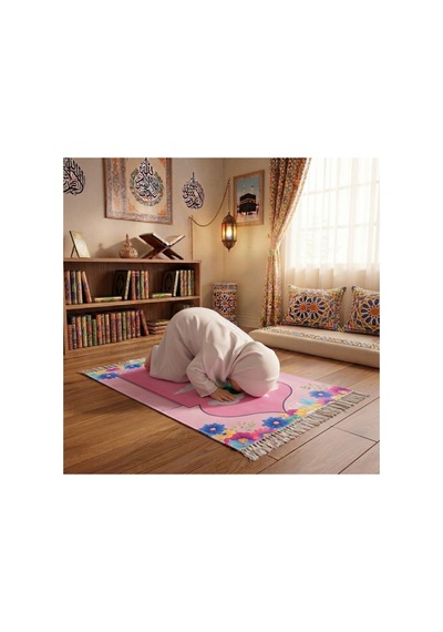 Baskılı Pembe Kız Çocuk Namaz Seccadesi Pembe-b