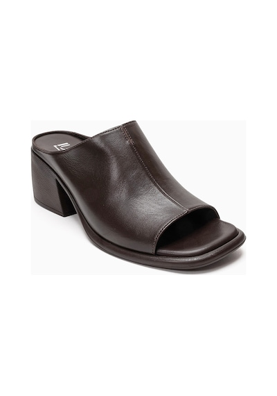 Luvishoes Sorex Kahverengi Cilt Hakiki Deri Kadın Kalın Topuklu Terlik