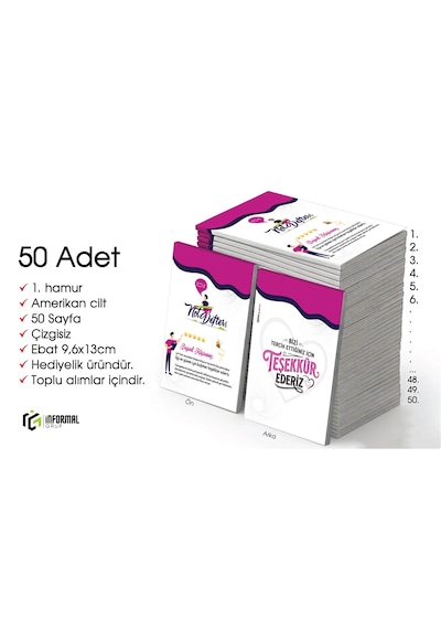 İnformal 50 Adet Çizgisiz Mini Not Defteri 9x13 Cm 1.hamur Amerikan Cilt 50 Sayfa Mor - Beyaz