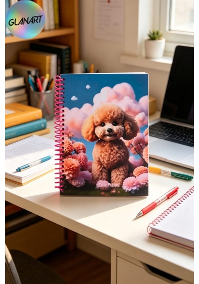 100 Yaprak Sevimli Köpek Desenli Orta Boy Sert Kapak Kareli Defter 17x24 Cırtlı