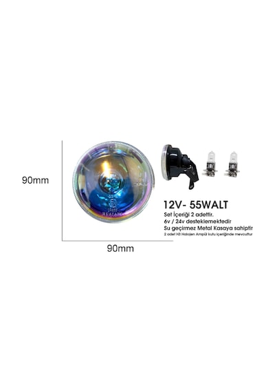 Sis Farı Seti Üniversal 90mm Colormatic 2 Adet + H3 Ampül
