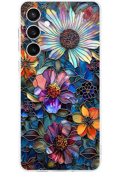 Printify Samsung Galaxy S24 Fe İle Uyumlu Vitray Mücevher Flora Tasarımlı Şeffaf Silikon Kılıf Şeffaf
