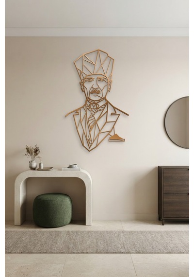 Atatürk Çizgi Metal Duvar Tablosu - Duvar Sanatı - Duvar Dekoru - Bronz