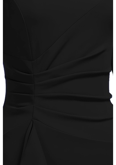 Kadın Büyük Beden Siyah Bodycon Fırfırlı Yırtmaçlı Büyük Beden Elbise Siyah
