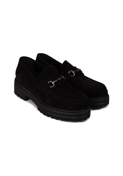 Deery Kadın Hakiki Süet Siyah Toka Detaylı Loafer - 02024zsyhe01 Siyah