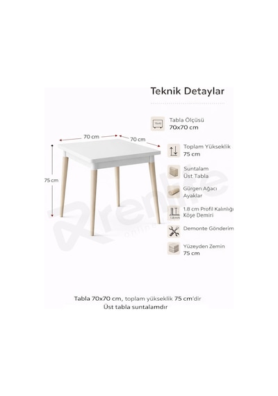 Renlife Küçük Mutfak Yemek Masası 70x70 Kare Ahşap Ayaklı Modern Masa Atlantik Çam Renlife Küçük Mutfak Yemek Masası 70x70 Kare Ahşap Ayaklı Modern Masa Atlantik Çam
