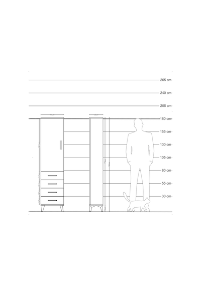 Arges Dolap Tek Raflı 4 Çekmeceli Tek Askılı 44x30x182 Antras... Antrasit