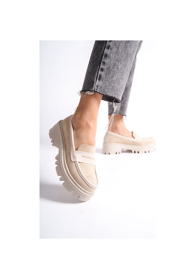 Mubiano Mb1190-bj Kalın Taban Lüx Süet Bej Kadın Kolej Loafer Bej