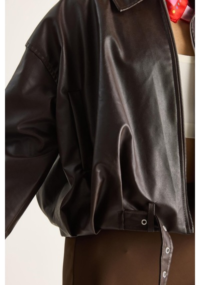 Shade Kadın Oversize Tokalı Deri Ceket 3137 60284058 - Kahve
