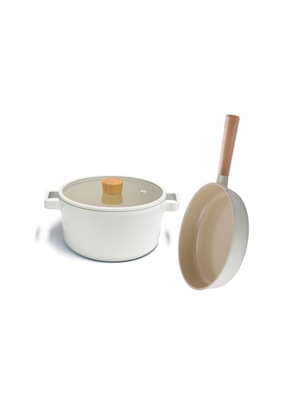 Neoflam Fika 26 cm Derin Tencere & 26 cm Tava Seti Bej