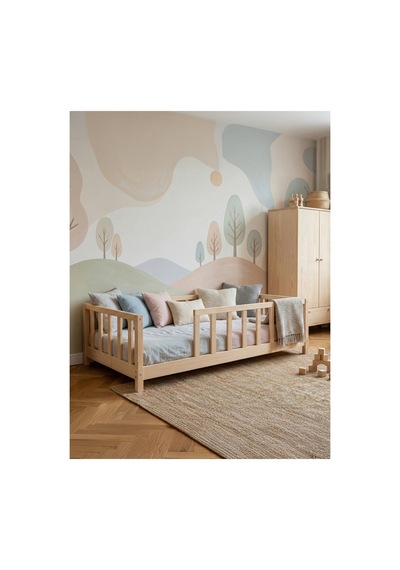Kfb610 Doğal Ahşap Montessori Çocuk Karyolası 80x160 Cm Bej