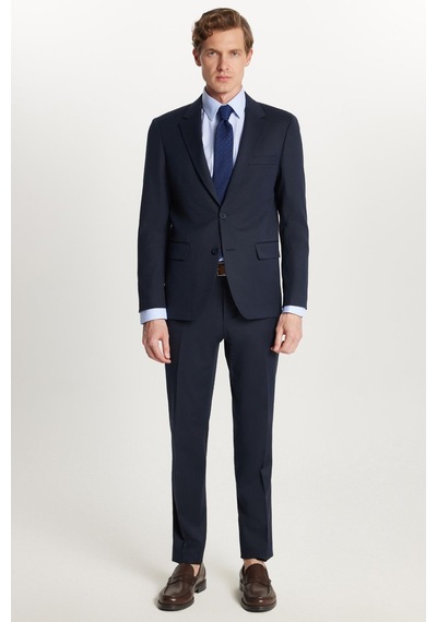 Tudors Erkek Regular Fit Lacivert Esnek Likralı Kumaş Mono Yaka Kapaklı Cepli Takım Elbise-34058 Lacivert