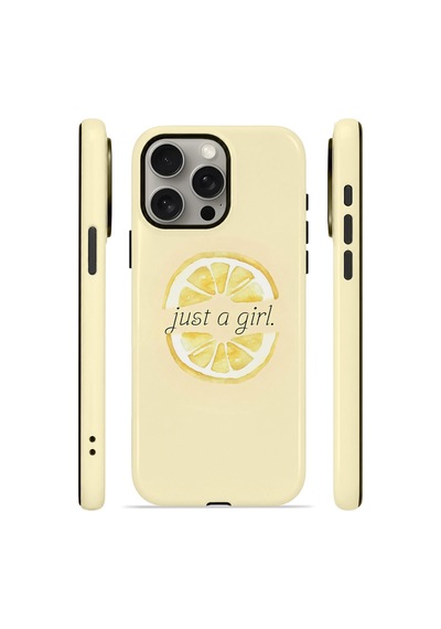 Apple iPhone Uyumlu 15 Pro Vorian Çift Katmanlı Magsafe Kılıf Just A Girl Lemon