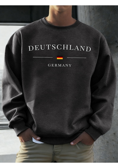 Startmore Startmoredeutschland Almanya Bayrağı Baskılı Erkek Kazak Sonbahar 0-boyun Gevşek Açık Tee Moda Giysile Antrasit