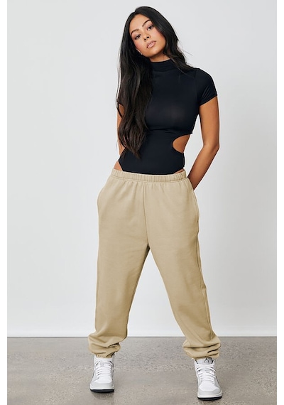 Madmext Kadın Bej Beli Lastikli Oversize Eşofman Altı Mg1235-bej Bej
