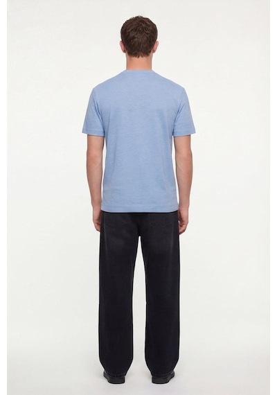 Sabri Özel Erkek Mavi Normal Kesim Regular FitPamuk Dokuma Bisiklet Yaka Basic T-shirt