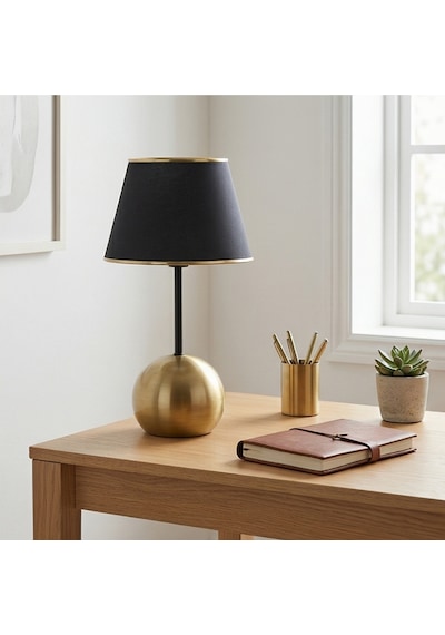 Dora Eskitme Gold Metal Ayaklı Abajur Siyah Başlıklı Vintage Gece Lambası Siyah - Altın