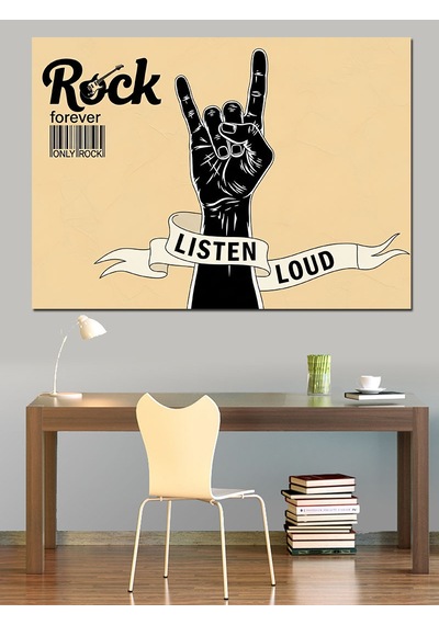 Rock Forewer El İşareti " Yüksek Sesle Dinle " Dekoratif Kanvas - Mdf Ahşap Tablo