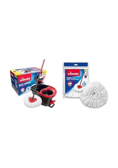 Vileda Turbo Pedallı Temizlik Seti, Siyah+vileda Turbo&amp Easy Wring Yedek Paspas