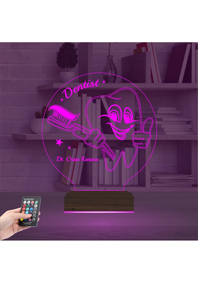 Luvivia Diş Doktoru Hediye Diş Hekimi Kişiye Özel 3d Lamba - Masa Gece Lambası Şeffaf