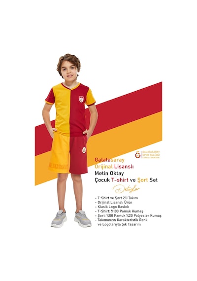 Gsstore Galatasaray Metin Oktay Çocuk T-shirt Ve Şort Set Kırmızı - Sarı
