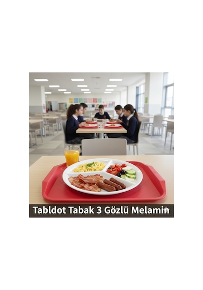 3 Gözlü Melamin Tabldot Tabak - Kalın Malzeme, Okul Ve Anaokulu İçin Uygun 24 Cm Beyaz