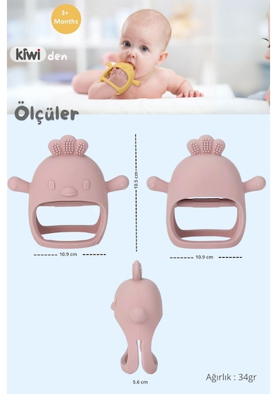 Kiwi Chicken Bebek Diş Kaşıyıcı Emzik Uçlu Eldiven Şeklinde Oyuncak Dişlik, Olive Renk Olive