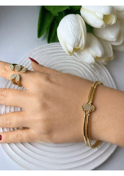Hamsa Figürlü Zirkon Taşlı Çelik Ajda Charmı / Kolye Ucu Gold