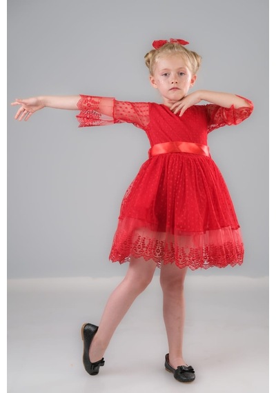 Mnk Baby & Kids Dream Luxury Dantel Kız Çocuk Elbise Mnk0327 Kırmızı