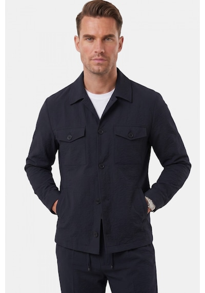 Deep Sea Deepsea Lacivert Slim Fit Gofre Dokulu Yazlık Spor Takım Elbise Yarım Astarlı Likralı 2 Li Kombin 2604007