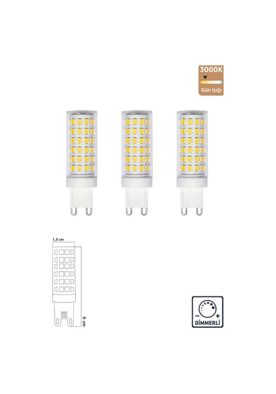 Uzun Mısır Şeffaf 7 W 3000k G9 Led Ampul Erd-289 3'lü