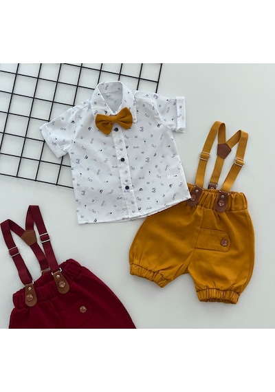 Murat Baby Yalmanlıbebe Neşeli Bebeklerimize Gözlük Desen Papyonlu Pantolon Askılı Kısa K (547209645) Beyaz - Sarı