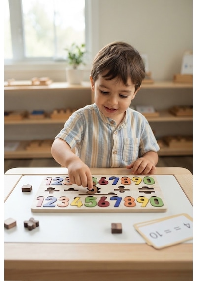 Renkli Sayılar Ve İşlemler 27 Parça Eğitici Ahşap Puzzle Zeka Geliştirici Matematik Puzzle Oyunu