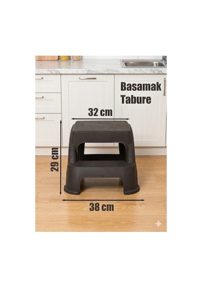 Antrasit Basamaklı Tabure Merdiven Kaydırmaz Tabanlı Çok Amaçlı Kamp Ev Bahçe Taburesi 38x32x29 Cm Gri