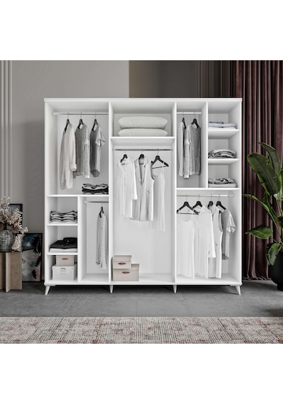 Milas 6 Kapaklı Komple Mdf Beyaz Gardırop Elbise Dolabı
