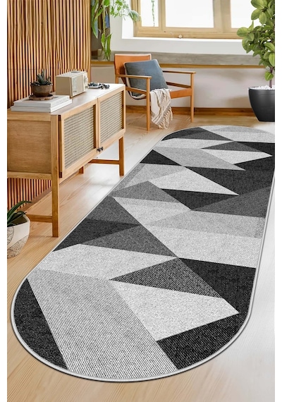 West Home Makinede Yıkanabilir Kaymaz Taban Leke Tutmaz Oval Yolluk Ev Dekorasyonu İçin Kesme Yolluk 443 Black Oval Yolluk