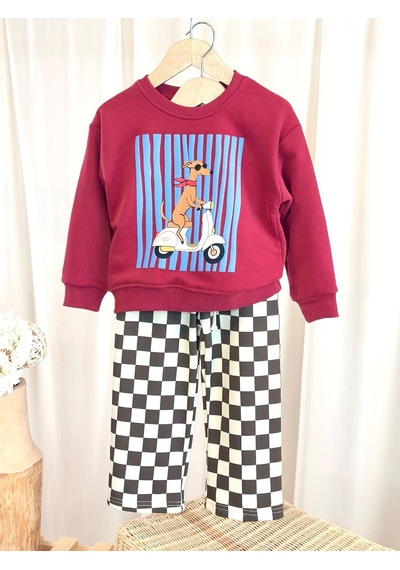 Elzo Collection Erkek Çocuk Bordo Köpek Baskılı Sweatshirt Kareli Alt 3 İplik Şardonsuz Eşofman Alt Üst Takım Çok Renkli Elzo Collection Erkek Çocuk Bordo Köpek Baskılı Sweatshirt Kareli Alt 3 İplik Şardonsuz Eşofman Alt Üst Takım Çok Renkli