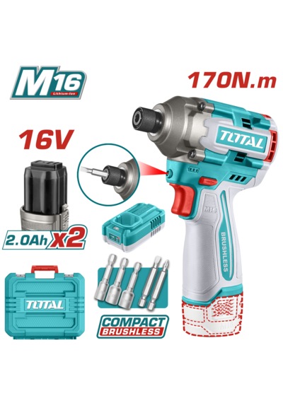 Total 170 NM Tırlı16178 16V 2.0AH Kömürsüz Akülü Darbeli Vidalama