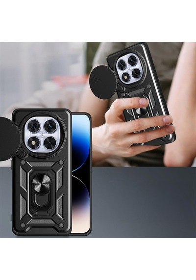 Xiaomi Redmi Note 14 Pro Plus Kılıf Magnetik Standlı Kamera Korumalı Zore Sürgülü Vega Kapak Mavi