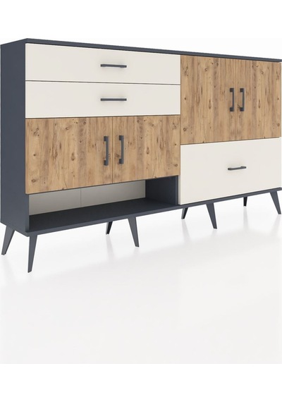 Arges Konsol 3 Raflı 3 Çekmeceli 4 Kapaklı 176x30x99 Antrasit-çam Antrasit-çam/aytaşı