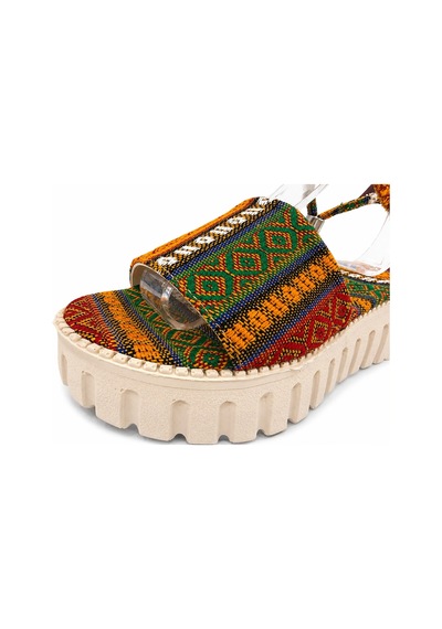 Papucumun Dünyası Kadıın Etnik Kilim Desenli Açık Burun Dolgu Taban Günlük Ve Yazlık Sandalet Karışık Papucumun Dünyası Kadıın Etnik Kilim Desenli Açık Burun Dolgu Taban Günlük Ve Yazlık Sandalet Karışık