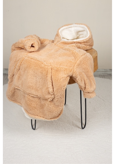 Luckka Heritage Çift Katlı Wellsoft Çocuk Giyilebilir Battaniye - Peluş Panço Oversize - Ztpufbat Bej