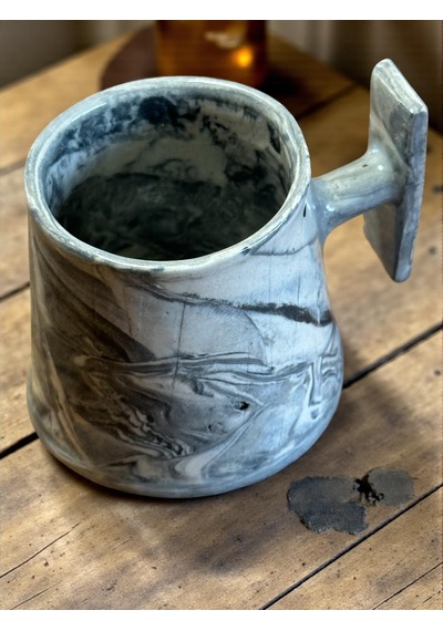 2'li Nerikomi El Yapımı Stoneware Fincan Gri - Krem